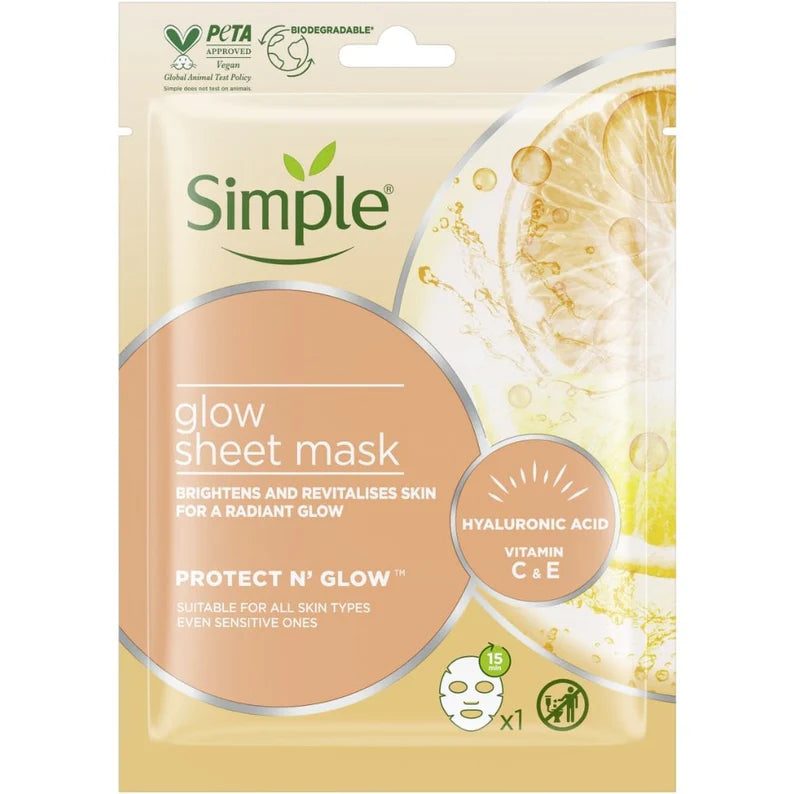 Simple Glow Sheet Mask Protect N' Glow Hyaluronic Acid Vitamin C & E
